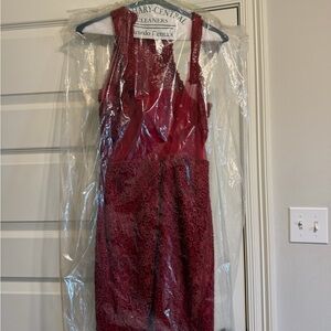 Elegant Lace Overlay Burgundy Women's Dress